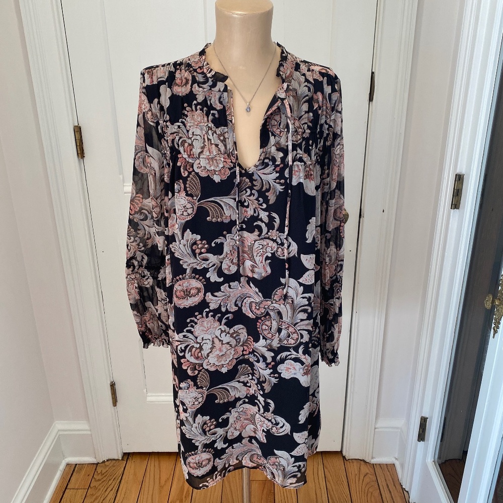 LOFT Floral Black Dress with Lining‎ - Size Small